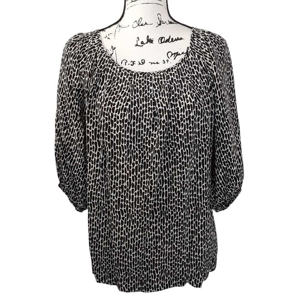 Chaus 100% Silk Blouse Leopard Leo Animal Print Bubble Sleeve Blouse Womens 1X